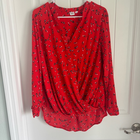 GAP Tops - GAP Maternity Red Floral Long Sleeve Wrap Blouse – Size Large